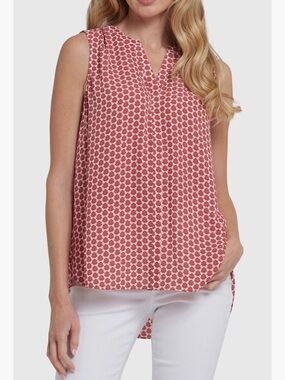 NYDJ Print Pleat Back Sleeveless Split Neck Blouse - Large